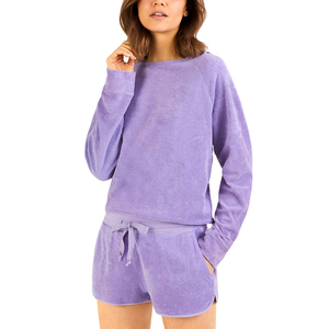 Conjunto de 2 Piezas de Ropa de Felpa Sostenible, Pantalones Cortos Casuales de Invierno, Top Largo Bordado de Algodón Ecológico para Mujer - Product Image 1