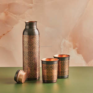 100% Pure <b>Copper</b> Eco-Friendly Large Capacity Leakproof <b>Water</b> <b>Bottle</b> <b>Wholesale</b> From Moradabad India with Vintage Design - Product Image 3