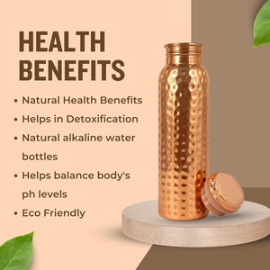 Pure Copper Water <b>Bottle</b> Hammered Finish Ayurvedic Health Benefits Leakproof Jointless Copper <b>Flask</b> for Gym & Office - Product Image 3