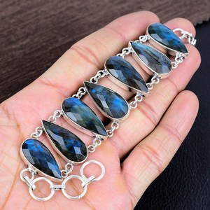 Faceted Labradorite Sterling Silver Bracelet Boho Gemstone Jewelry Handmade Crystal Bracelet Unique Gift For Women - Product Image 1