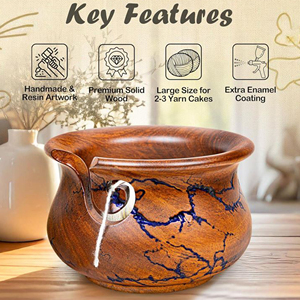 Custom Logo Wooden Yarn Bowl for Knitting and Crochet Enthusiasts Durable Wooden Yarn Holder Bowl with Anti-Tangle Yarn Guide - Product Image 6