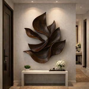 Luxali Art mural abstrait en bois massif sculpté à la main, style Art déco, écologique, artisanat de haute qualité pour salon, idéal pour un cadeau de pendaison de crémaillère - Product Image 3
