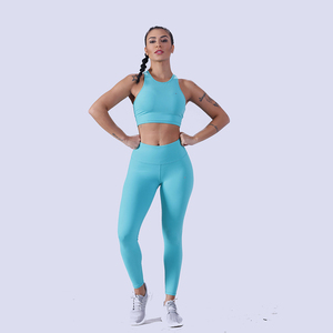 Conjunto de Yoga sin Costuras Color Verde Azulado, Leggings de Cintura Alta, Top Corto con Tirantes Cruzados, Cuello Redondo, Ropa Deportiva Elástica en Cuatro Direcciones para Mujer, Largo Completo - Product Image 4