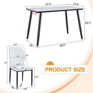 Tavolo da Pranzo Moderno Bianco con Effetto Marmo, Piano in Vetro, Base Inferiore in MDF Nero e Gambe in Metallo Nero, Set Tavolo e Sedie - Product Image 6