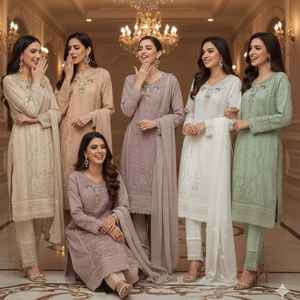 Chiffon brodé, col brodé devant et derrière, travail manuel sur le devant, travail en dentelle, dupatta intérieur en soie, pantalon en chiffon brodé, soie. - Product Image 1