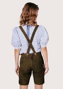Lederhosen bavaroises pour femmes, style court marron avec broderie et bretelles réglables pour l'Oktoberfest - Product Image 2