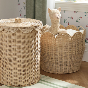 Superbe panier de rangement rond en rotin festonné pour le linge, panier pratique pour poupées en peluche, mobilier de chambre d'enfant - Product Image 5