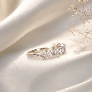 Luxury Pear Lab Grown Diamond Band | 10K White Gold Anniversary Wedding <b>Ring</b> | Elegant Stackable Bridal Band | Fine Jewelry Gift - Product Image 4