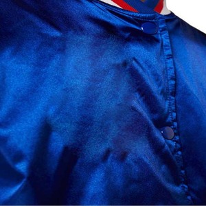 Chaqueta Bomber Azul Satinado para Hombre, Cortavientos, con Botones a Presión, Cuello Acanalado a Rayas, Chaqueta Deportiva, Ropa para Hombre, Servicio OEM/ODM - Product Image 3