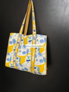 Solid Color Cotton Tote Bag with Quilted Decoration Handmade Bohemian <b>Nightlight</b> Feature Fashion Design All Seasons Reusable Bag - Product Image 1