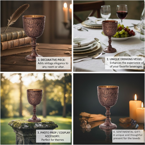 Luxury Antique Finish Metal <b>Goblet</b> | Embossed Floral Decorative Chalice Cup for Dining Party Home Decoration Exclusive Designer - Product Image 2