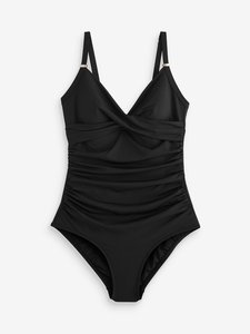 Black One-piece Solid Brazilian Tank Shaping <b>Tummy</b> <b>Control</b> Woven Swimsuit - Product Image 4