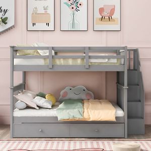 Full Over Full <b>Bunk</b> <b>Bed</b> with Twin Trundle and <b>Storage</b> Guard Rail for Bedroom Gray LT000210AAE for Kids' Dorms - Product Image 2