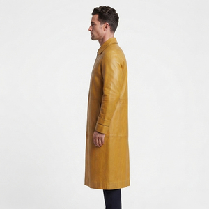 Manteau long en cuir véritable pour homme de haute qualité, à double boutonnage, pour tenue de travail, longueur intégrale - Product Image 3