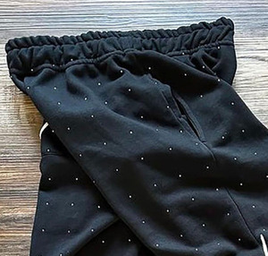 Custom <b>Men's</b> Black Elastic Waist Sweatpants With <b>White</b> Embroidery Pattern Casual Autumn Wear 100% Cotton Midweight Knitted <b>Pants</b> - Product Image 6