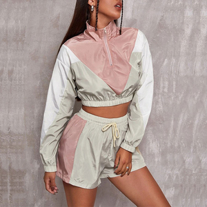 Conjunto Deportivo Verde Lima para Mujer, Top Corto de Manga Larga con Cierre de Media Cremallera y Pantalones con Cordón, Corte Holgado Informal, Color Sólido, Ropa de Verano - Product Image 5
