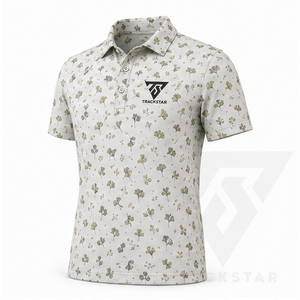 Trackstar Men's <b>Cream</b> Olive Leaf Print Polo <b>Shirt</b> Short Sleeve Button Collar Casual Golf <b>Shirt</b> Custom Logo - Product Image 4