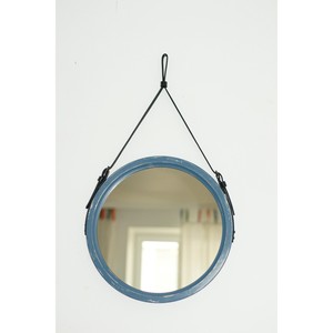 Walnut Wood <b>Round</b> Wall <b>Mirror</b> <b>with</b> <b>Leather</b> <b>Strap</b> 30 Inch Decorative Hanging <b>Mirror</b> for Living Room Entryway - Product Image 3