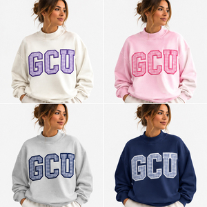 Sweat-shirt à col ras du cou surdimensionné pour femme avec imprimé lettres GCU, sweat-shirt à col montant premium pour femme, pull en molleton à col haut avec imprimé graphique surdimensionné - Product Image 5