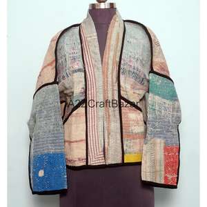 Veste Kantha vintage tricotée à la main pour l'été et l'automne, imprimé floral, style bohème japonais, long manteau multicolore décontracté - Product Image 1