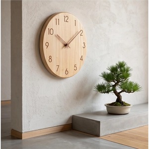 Horloge murale analogique ronde en bois minimaliste, silencieuse, décoration de salon - Product Image 5