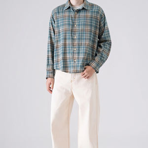 Men's Green Black Plaid Long Sleeve Shirt Custom Printed Front Design Autumn Cotton Shirts in responsible price - Product Image 5