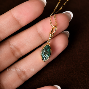 Pendentif vintage fantaisie en diamant vert marquise cultivé en laboratoire 1CT 2CT 3CT certifié IGI CVD plaqué rhodium or 14K/18K sur mesure - Product Image 1