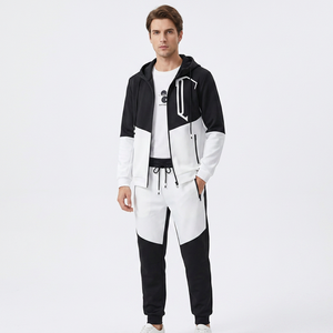 Conjunto de Sudadera con Capucha y Pantalones Jogger de Felpa Francesa de 280g para Hombre, Diseño Color Block, Logotipo Frontal, Transpirable, Blanco y Negro, Invierno - Product Image 3
