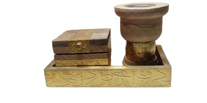 Arabic <b>Wood</b> & Brass Incense Mubkhar Madkhan <b>Burner</b> Tray & Box Set <b>for</b> Giveaways by United Trade World - Product Image 2