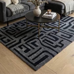 Tapis en laine tufté à la main, géométrique moderne, à poils moyens et de forme rectangulaire, pour salon/chambre - Product Image 1