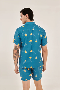 ชุดเซ็ตเดนิมพิมพ์ลายดอกไม้สีน้ำเงินสำหรับผู้ชาย พรีเมียม สไตล์ลำลองสำหรับฤดูร้อน ชุดสองชิ้น เนื้อผ้านุ่ม ระบายอากาศได้ดี แฟชั่น ขายส่ง - Product Image 3