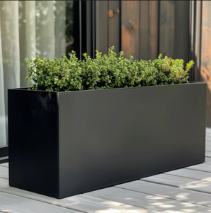 Modern <b>Rectangular</b> Metal Garden Planter Box Outdoor Balcony Patio Flower <b>Pot</b> Large Black <b>Plant</b> Container Tall Trough Planter - Product Image 1