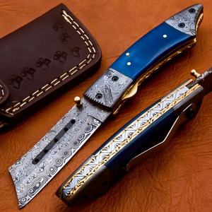 Navaja Plegable de Acero de Damasco Hecha a Mano, Cuchillo de Bolsillo OEM de Grado Industrial con Garantía de 3 Años, Hoja de Punta Caída con Apertura Deslizante - Product Image 6
