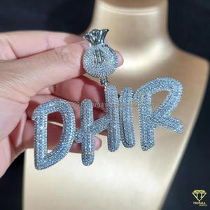 Luxury Moissanite Diamond "DHIR "Name Pendant Necklace Silver Hip Hop Jewelry Wholesale Supply - Product Image 4