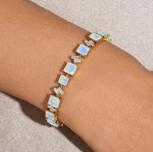 Ethiopian Opal Stone <b>Charm</b> Bracelet for Women 925 Sterling <b>Silver</b> Gold Plated Fire Opal Elegant Fine Jewelry Gift Her - Product Image 1