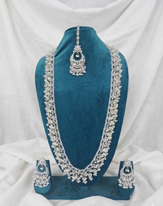 Lucentarts Jewellery Women's Antique Gold Plated Zircon <b>Beaded</b> Long Necklace Earring <b>Set</b> MaangTikka Traditional Wedding Gift - Product Image 4