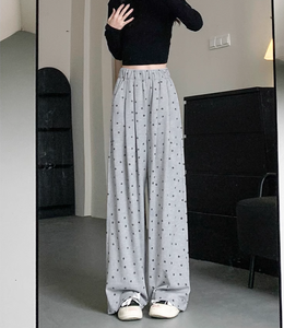 กางเกงลายจุดสีทึบคุณภาพสูงสำหรับผู้หญิง กางเกงทรงหลวมขนาดใหญ่ ทรงตรง ผ้าระบายอากาศได้ดี ยืดหยุ่นได้ - Product Image 5