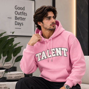 <b>Men's</b> Shamsher Sports Custom <b>Pink</b> Pullover Hoodie Chenille Varsity Lettering Kangaroo Pocket Fleece Fabric Breathable - Product Image 1
