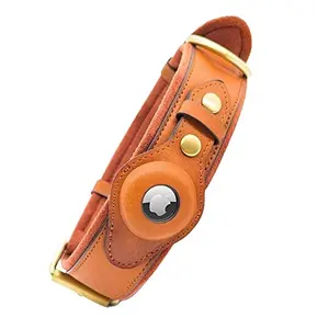 Indian Leather Dog & Hound Collar With Air Tag Cover