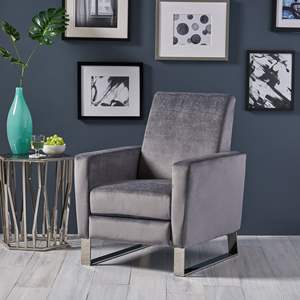 Contemporary Velvet Recliner Chair With Metal Legs Manual Reclining Mechanism For Living Room Furniture - Product Image 1