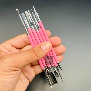Professional 6-Piece <b>Pink</b> Stainless Steel Cuticle Pusher & Nail Art <b>Tool</b> Set with Double-Use Design for Finger & Feet Care - Product Image 1