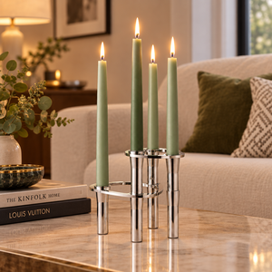 Candélabre moderne en métal argenté à 4 bras, porte-bougie conique chromé, centre de table en acier inoxydable, décoration de mariage de luxe - Product Image 2