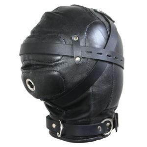 Capucha de cuero de vaca para privación sensorial con cremallera y correas ajustables - Product Image 1
