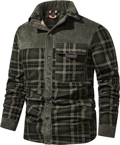 Chaqueta Casual de Hombre con Cuello Alto, Manga Larga, Botones al Frente, Forro de Sherpa y Diseño a Cuadros, en Algodón Suave para Invierno - Product Image 1