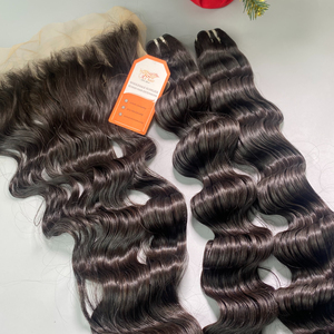 Mechones de pelo de trama ondulada al agua, Color Natural, cabello humano 100% Remy virgen de Vietnam, precio al por mayor - Product Image 5