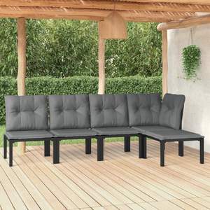 Ensemble de salon de jardin noir avec coussins, 6 places, mobilier d'extérieur, structure en métal contemporaine, revêtement en tissu - Product Image 1