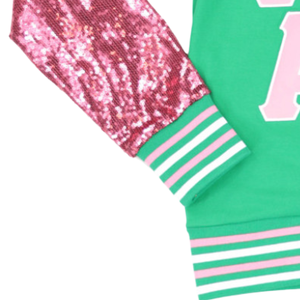 AKA Sequin Cardigan <b>Green</b> Pink Sorority Button Up Sweater Glitter Sleeve Fashion Jacket Women Stylish Coat Trendy Outfit - Product Image 5