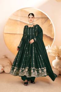 Ensemble Anarkali en soie vert émeraude avec dupatta, longueur ras du sol, tenue traditionnelle indienne et pakistanaise pour mariage, coupe ample pour femme - Product Image 4