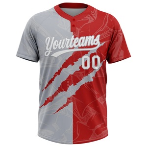 เสื้อซอฟต์บอลทีมของคุณ สำหรับผู้ชาย สีแดง-เทา แบบซับลิเมชั่น ระบายเหงื่อได้ดี แขนสั้น สกรีนชื่อทีมและหมายเลข 00 ได้ตามต้องการ - Product Image 2
