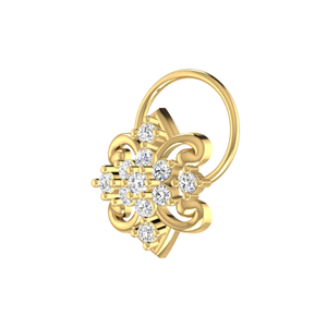 0.14 Carat Natural <b>Diamond</b> <b>Nose</b> Pin-14K Gold Round Brilliant Cut Flower Design Ethnic Style-HI Color VS-SI Clarity - Product Image 4